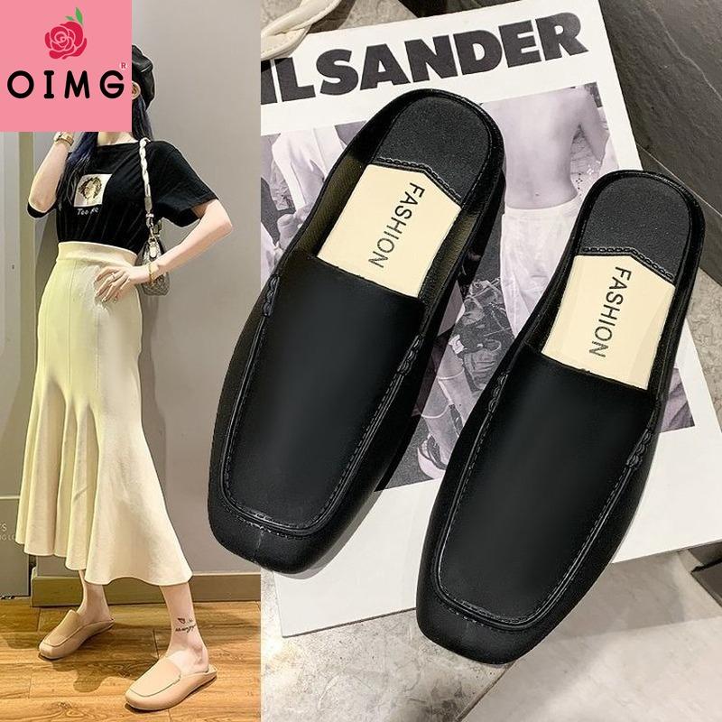 

Spring Casual Women's Slippers Fashion Wild Simple Trend Shoes Square Toe Flat Solid Walking Shoe Tenis Feminino, Black