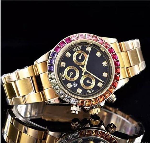 

Men Watch Top 18K Gold High Quality Stainless Steel Calendar Genava Male Wristwatches Color 40MM, 11