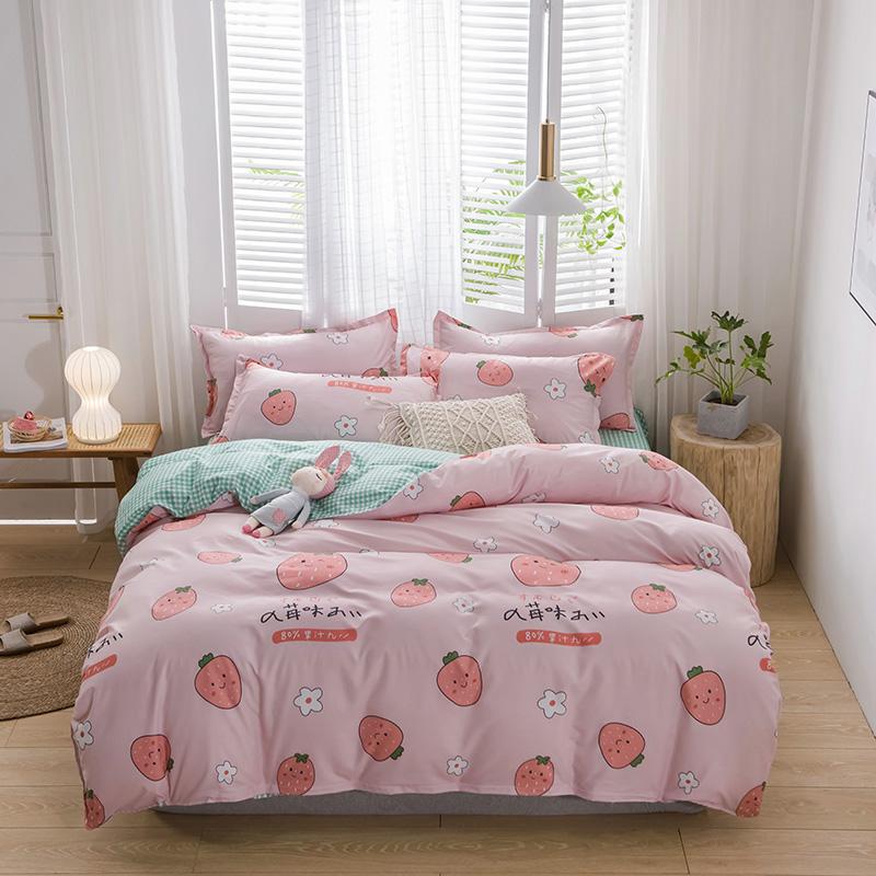 

Bedding Sets Pink Green Strawberry Cute Cartoon Comforter Set Girl Fashion King Queen  Size Bed Linen Duvet Cover Child Gift