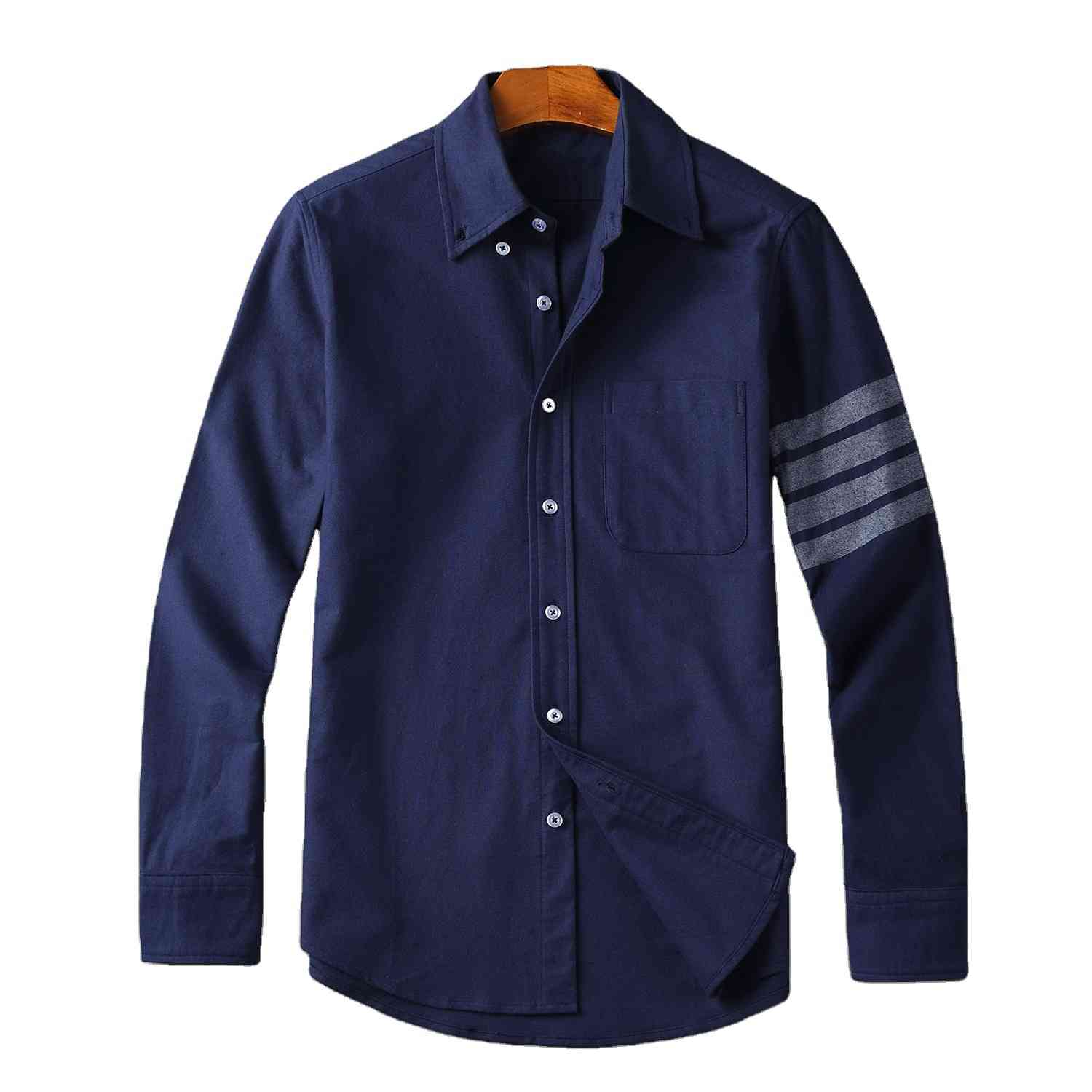 

shirt Fashion TB THOM Brand Shirts Men Slim Long Sleeve Striped Casual Shirt Turn Down Collar Flannel Thick Solid Men's Clothing, Navy blue