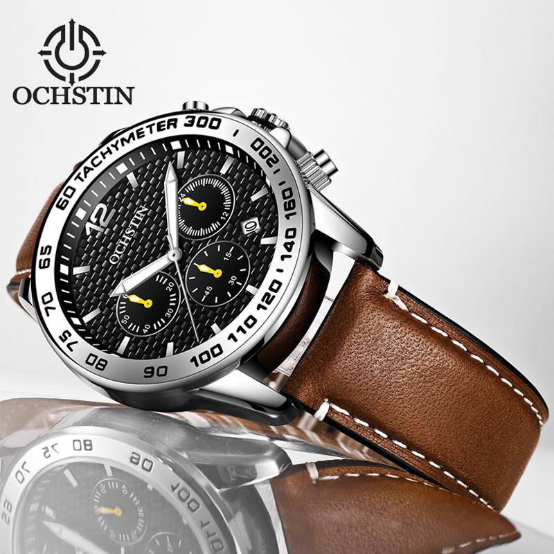 

Wristwatches OCHSTIN Man WristWatch Chronograph Auto Date Sport Men Watch Military Top Genuine Leather Classic Male Clock 6117, Slivery;brown
