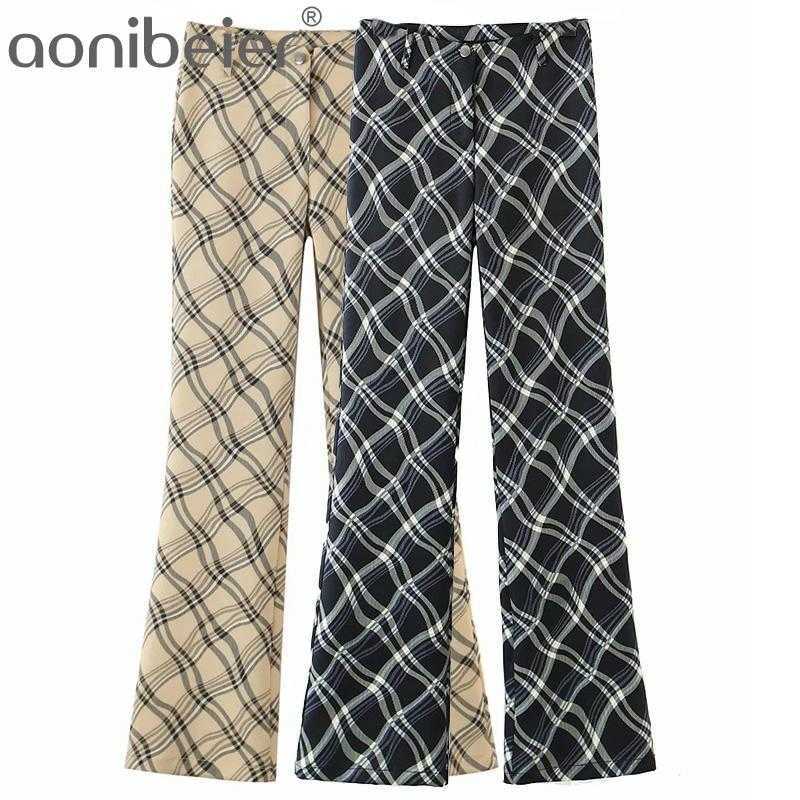 

Spring Summer Fashion Checked Trousers Casual High Waist Women Long Pants Female Plaid Flare Bottoms 210604, Black top