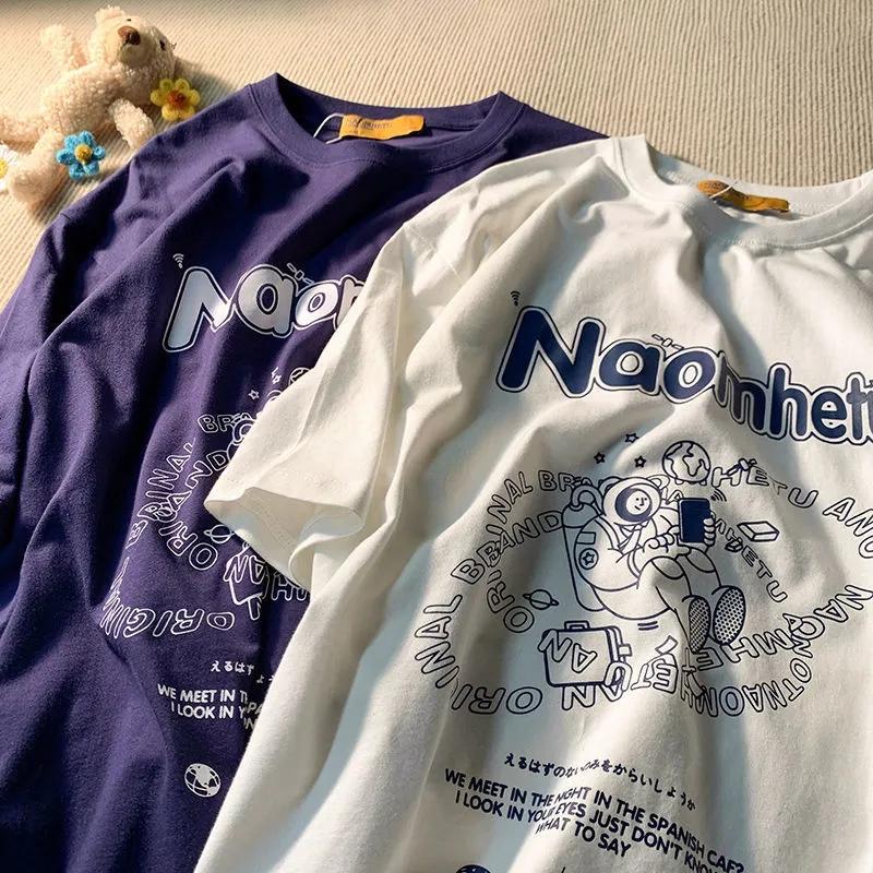 

Women's T-Shirt Harajuku Planet Letter Cartoon Short Sleeve Female Summer Y2k Streetwear Oversized T Shirt Clothes Vintage Top Clothing, Black