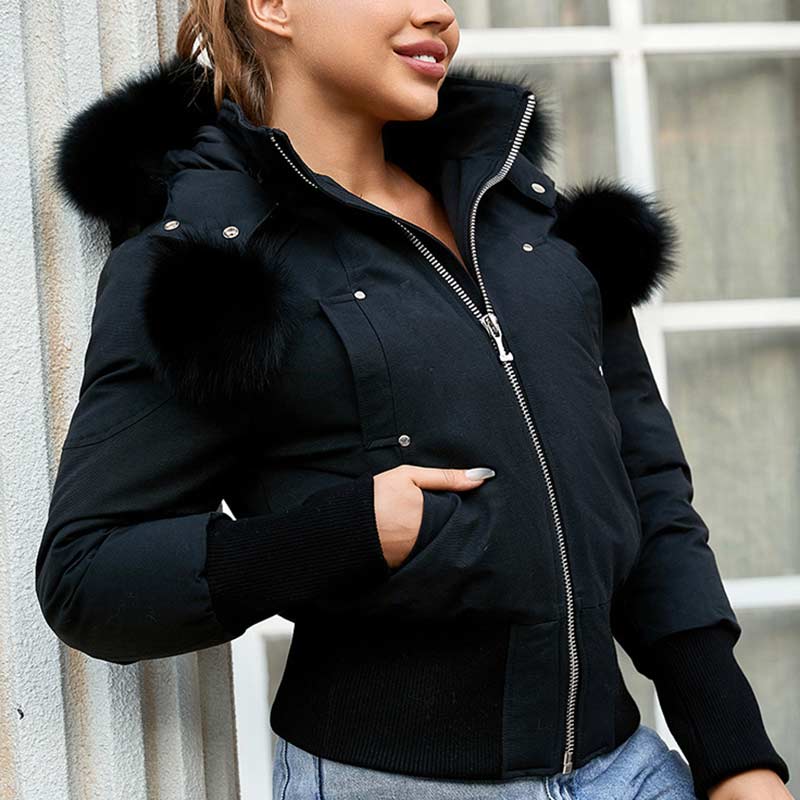 

Famous Womens Knuckles Winter Down Jacket Fashion Parkas Female big fur Collar Hooded Jackets Women Clothing Moose Coat Overcoat Women's warm parka, White with black fur collar