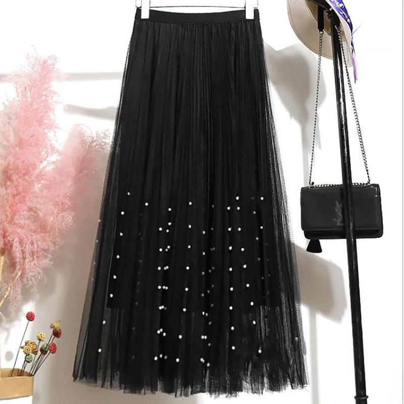 

Women's Loose Skirt Spring And Summer Elastic High Waist Long Mesh Fairy Casual Skirts, Sky blue