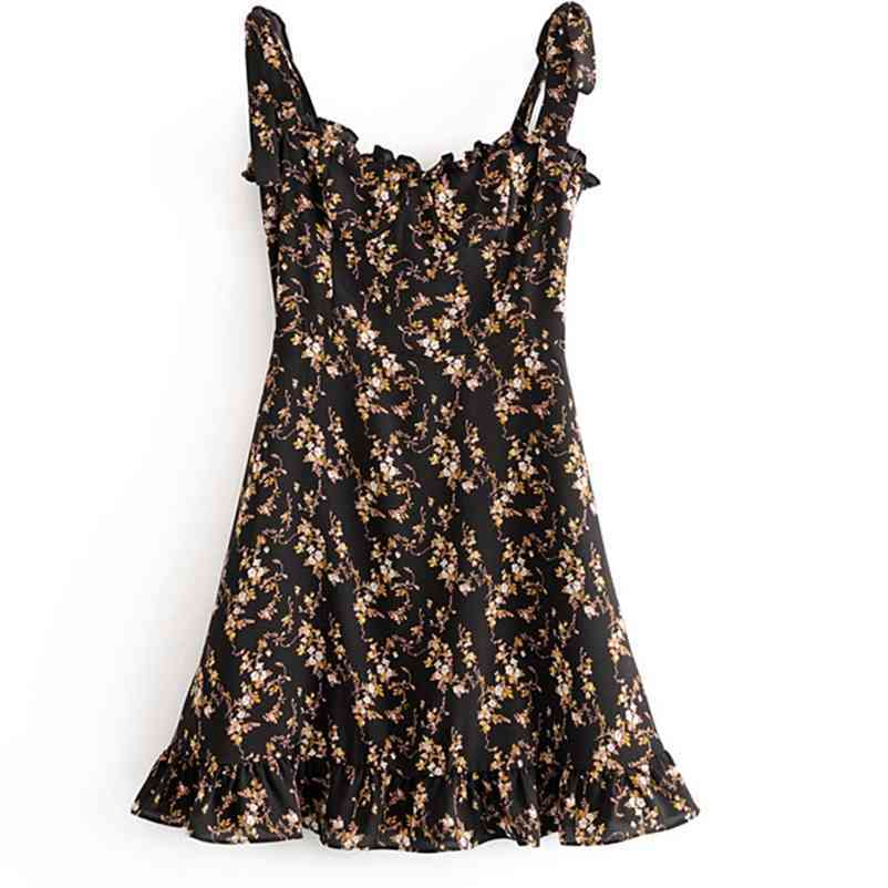 

Summer Stretchable Mini Dress V-neck Female Casual Black Floral Print Clothes Size  210524, As the photo