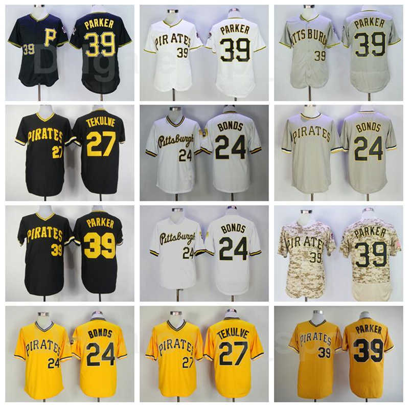 

Vintage 1979 Retror Baseball 24 Barry Bonds Jersey 27 Kent Tekulve 39 Dave Parker Black White Yellow Grey Pullover Flexbase Cool Base, 39 white