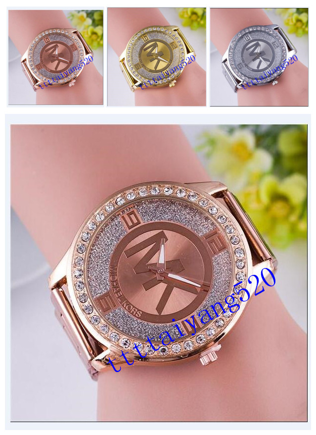 

022 michaelmkkors Fashion designer Diamond Watches women Girl Big letters women Clock Wristwatch steel band watch Quartz watch men, Ombre color