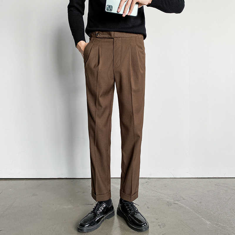 

Brand Men Suit Pants Solid Color Office Social Wedding Streetwear Trousers Business Dress Pants Casual Slim Fit Costume Homme 210527, Dark gray