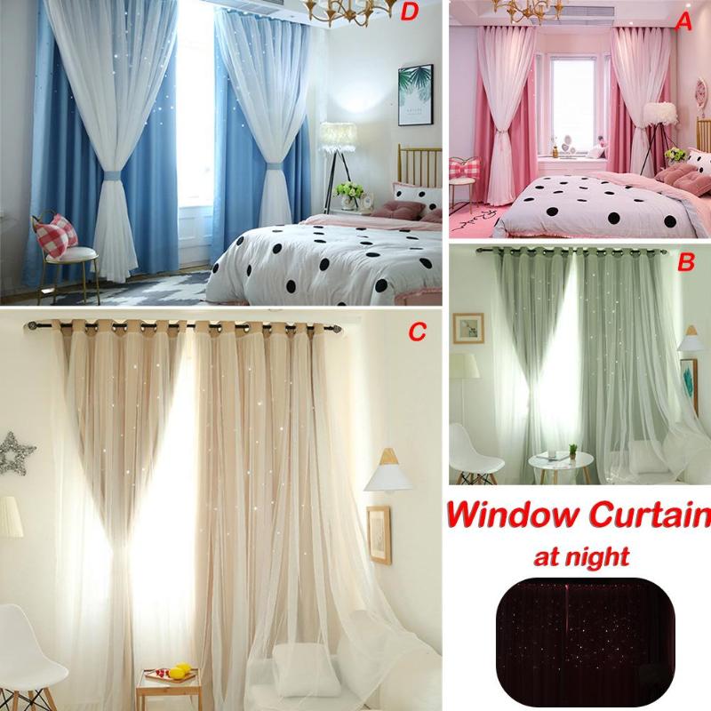 

Curtain & Drapes Double Layer Gauze Stars Curtains Hollowed Out Shading Nordic Style Romantic Decorative Bay Home Window For Living Room