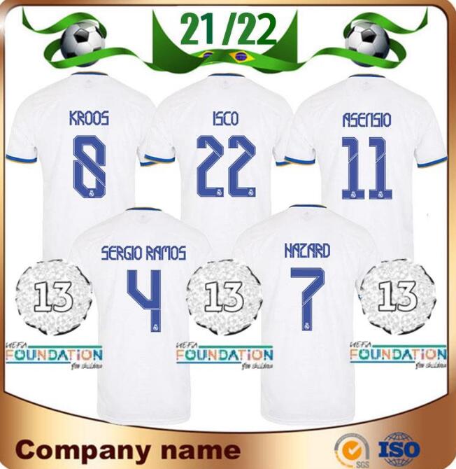 

21/22 Player Version Real Madrid Soccer Jersey Home HAZARD KROOS MODRIC SERGIO RAMOS Maillots de football Shirt BENZEMA MARCELO ASENSIO ISCO uniform Men's T-Shirts, Home player version league