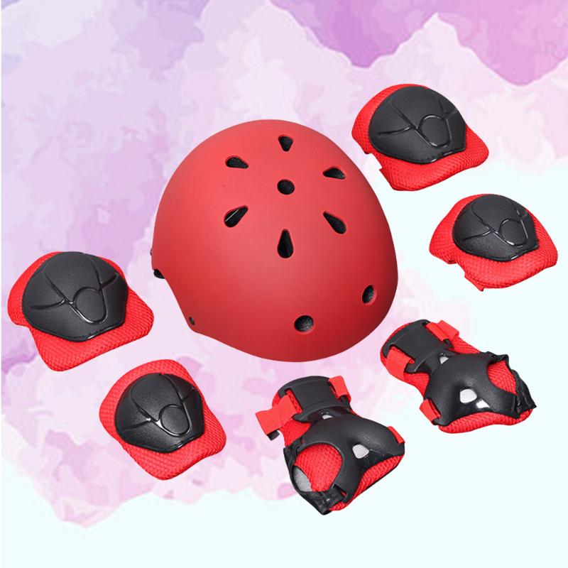 

Elbow & Knee Pads 7 Pcs Children Wrist Helmet Sports Safety Protective Gear Skateboard Accessories (Red), Black;gray