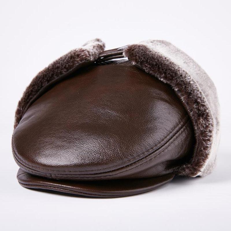 

Berets T-MAC Classic Man Genuin Leather Cap Winter Hat With Ear Flap Elder Male Dad Warm Sboy Ivy Flat Men Beret, As shown