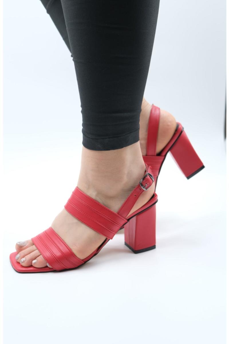 

Sandals Women's Red Thick High-Heeled, As pic