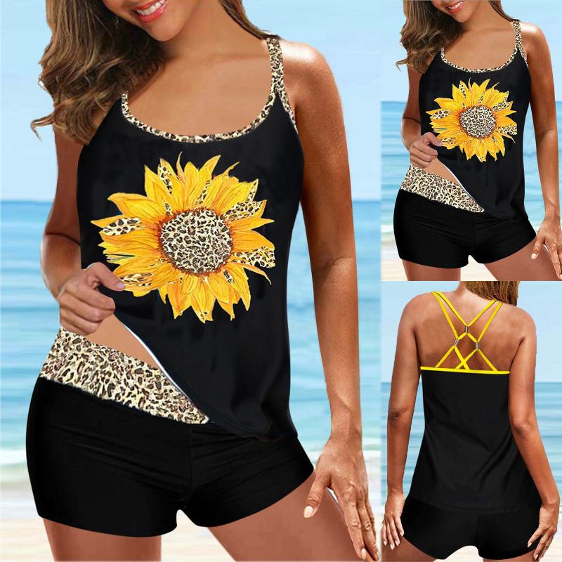 

Women' Swimwear Women Swimsuit Tankini Large Bikini Set Digital Print Suspender Beach Split Stroje Kapielowe Damskie, Yellow