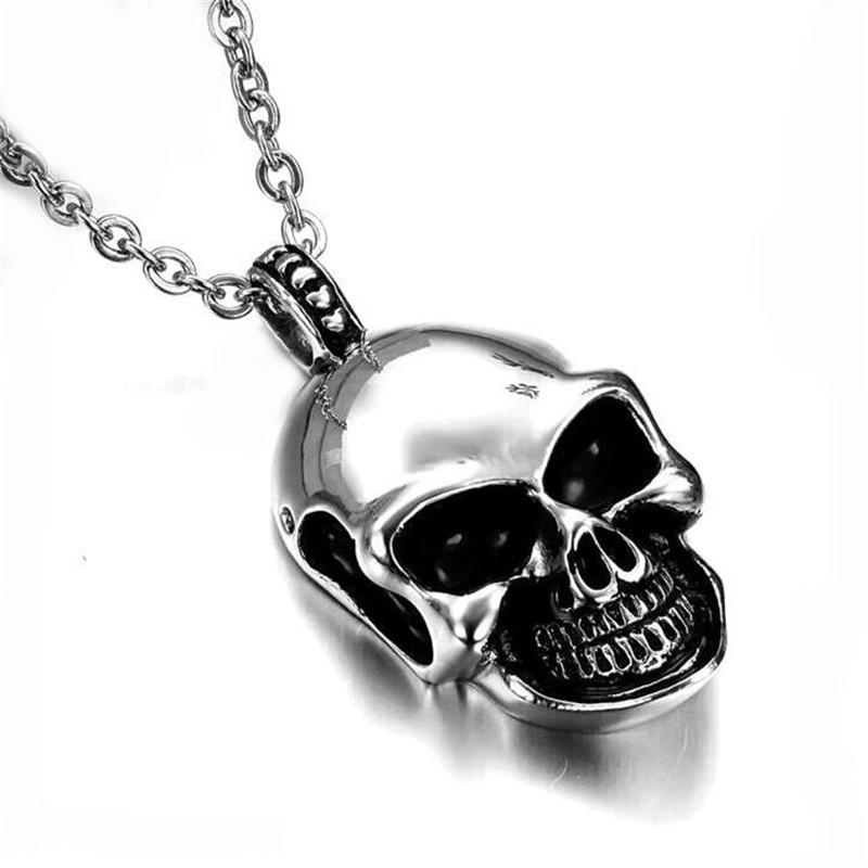 

Pendant Necklaces Fashion Long Titanium Steel Three-dimensional Skull Necklace Men Hip Hop Personality Men's Jewelry 2021, Silver