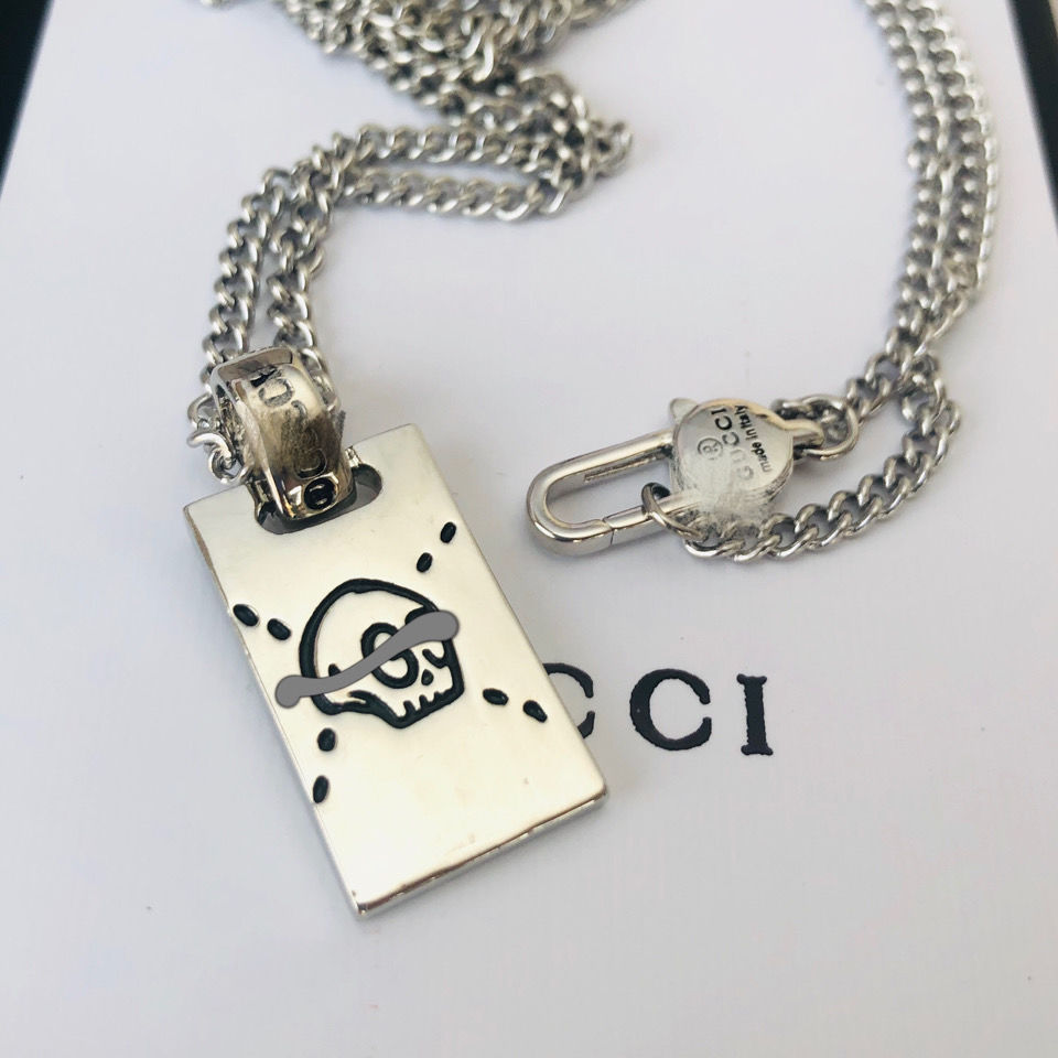 

New Personalized Skull Square Plate Elf Pendant Necklace Cute Double-Sided All-Match Trendy Men and Women Necklace