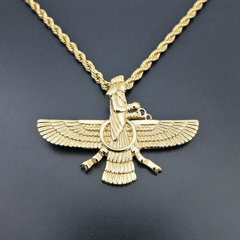

Pendant Necklaces Hip Hop Rock Faravahar Ahura Mazda Pendants For Men Gold Color 316L Stainless Steel Zoroastrian Jewelry Gift