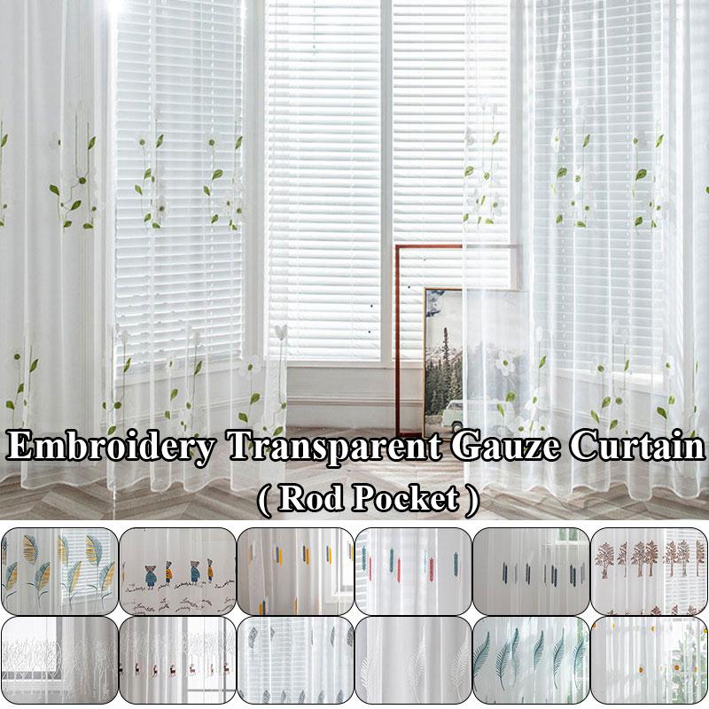 

Curtain & Drapes Modern White Sheer Curtains For Living Room Embroidered Leaves Voile Bedroom Bathroom Tulle Window
