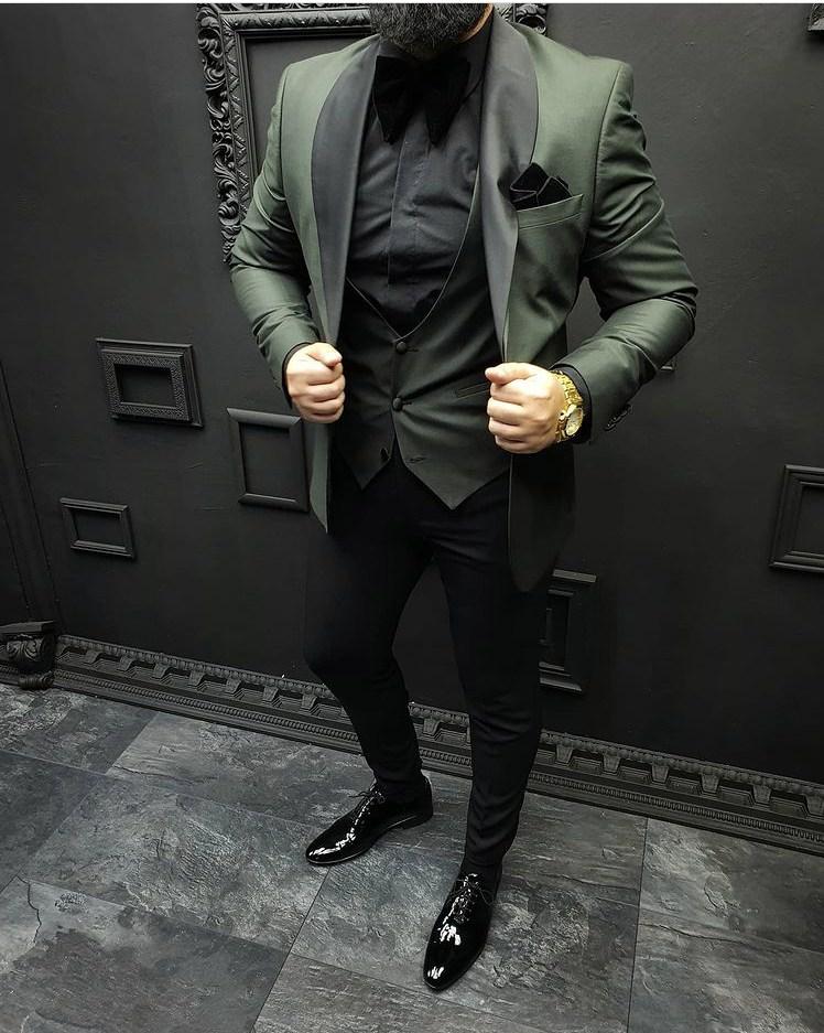 

Men's Suits & Blazers Latest Fashion Dark Green Men Costume Homme Wedding Groom Tuxedo Terno Masculino Bridegroom Slim Fit Blazer 3 Pcs Set, Black