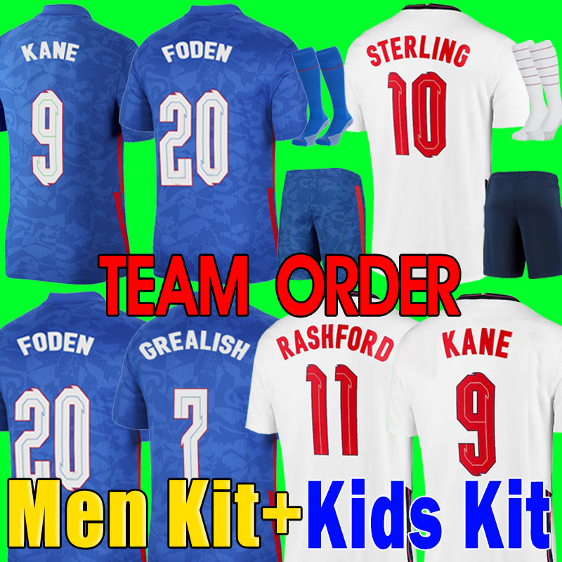 

Thailand FODEN KANE football soccer jersey 2021 STERLING RASHFORD MOUNT SANCHO GREALISH STONES enGLAND 21 22 national shirt men kids kit sets with socks team order, P07 home kids