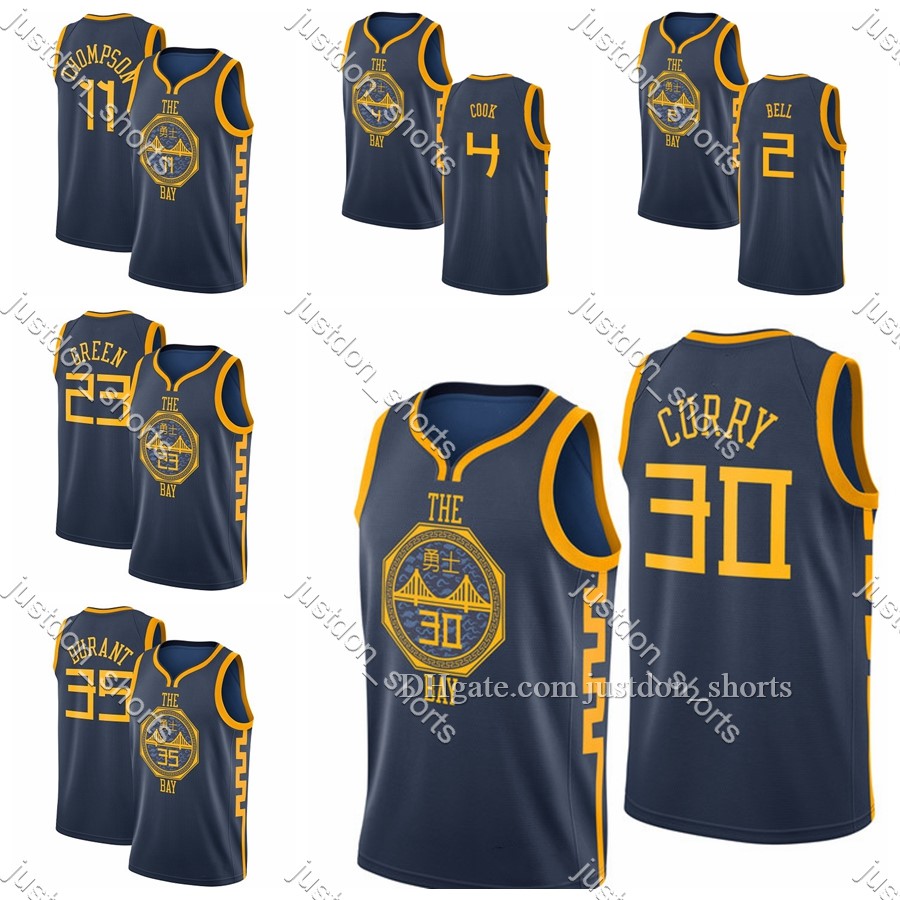 

mens kevin durant 35 stephen curry 30 klay thompson 11 draymond green 23 cook 4 customize city dark blue edition press basketball jerseys st, Black;red