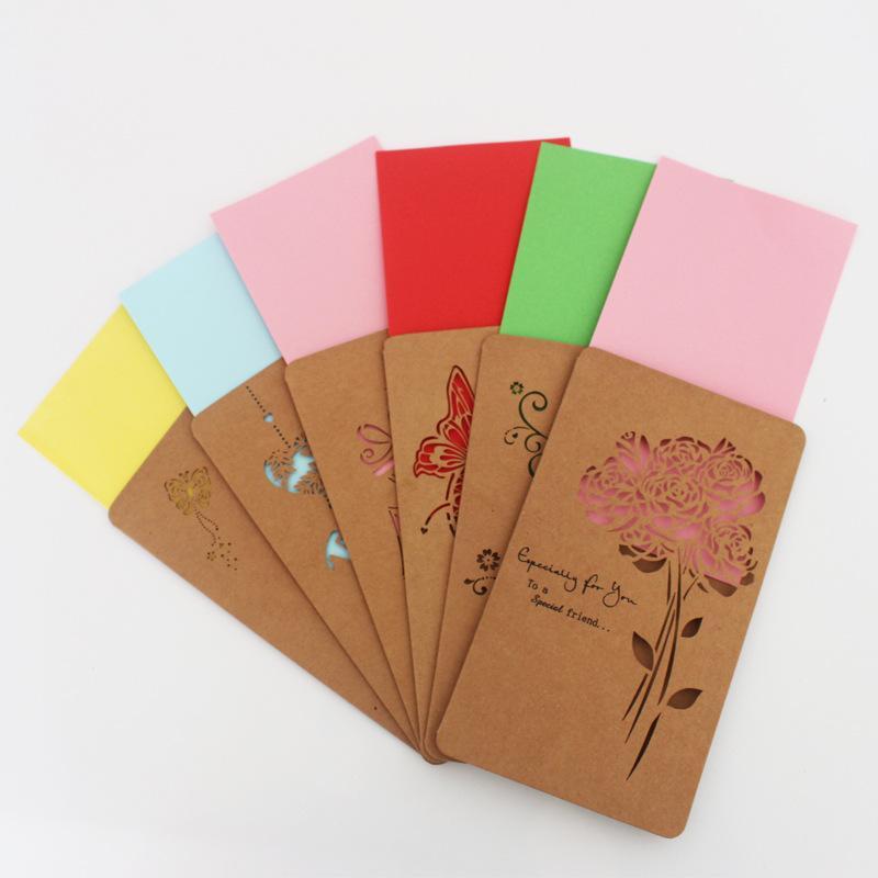 

Gift Wrap 5PCS Large Kraft Paper Hollow Retro ZAKKA Birthday Card With Envelope Business Thank You Blessing Universal Envelopes