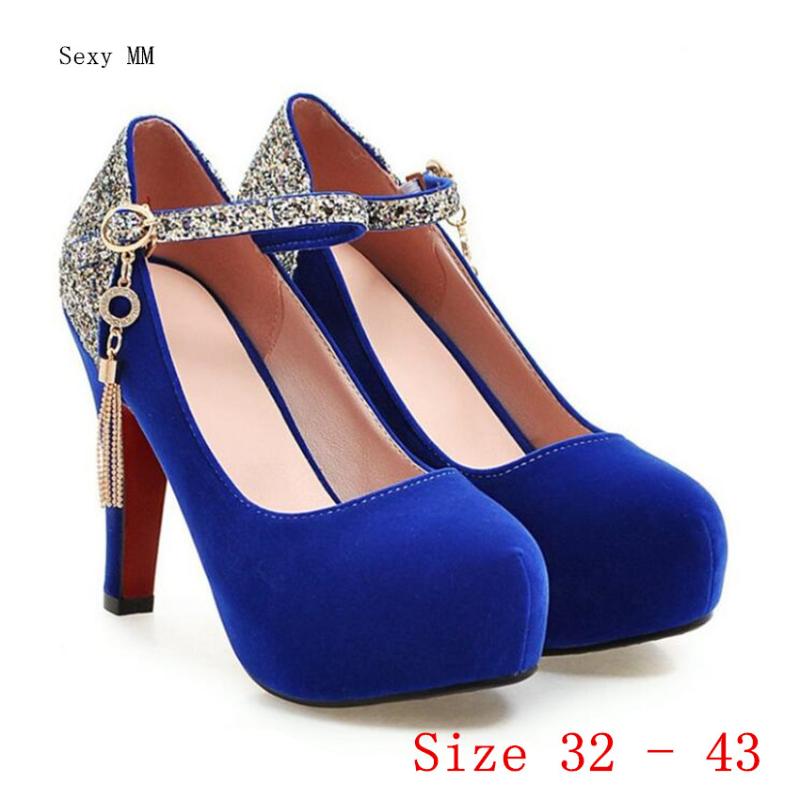 

Women High Heel Shoes Platform Pumps Woman Heels Party Wedding Ladies Kitten Small Plus Size 32 - 40 41 42 43 Dress, Blue