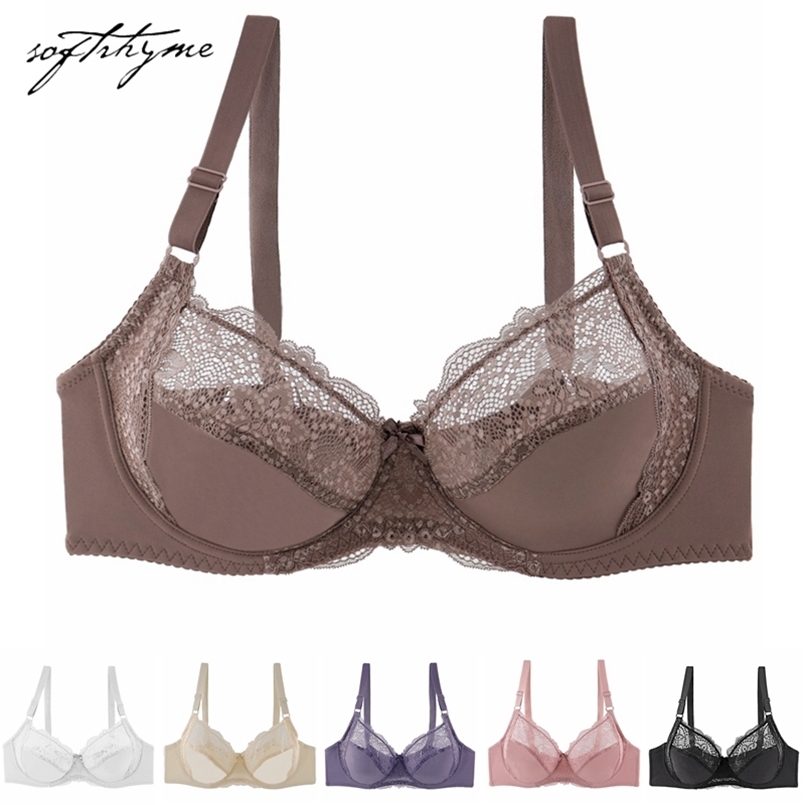 

Softrhyme Sexy Lace Lingerie Hollow Out Women Plus Size Bras Solid Soutien Gorge Underwears Ultrathin Half-Transparent Brassiere 211110, B11purple