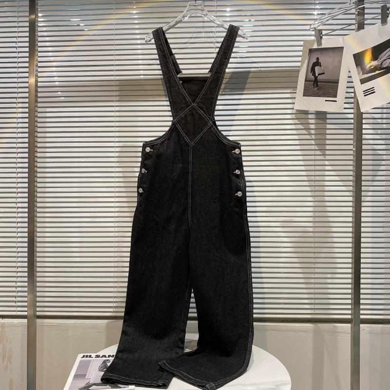 

summer fashion women clothes straps denim black color metal buttons full length pants female jeans WR55401L 210525