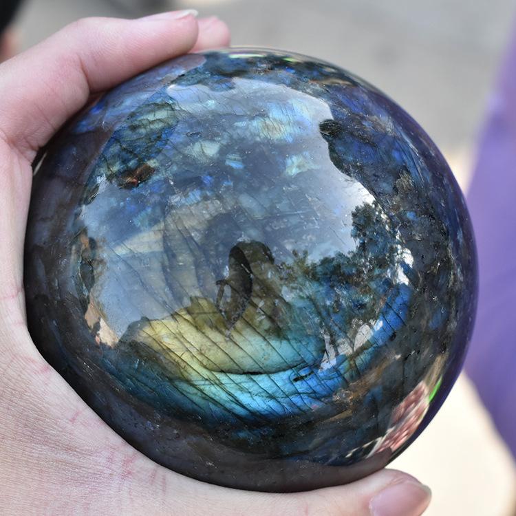 

Natural Labradorite Crystal Orb Gemstone Sphere Ball Reiki Healing Decorative Objects & Figurines