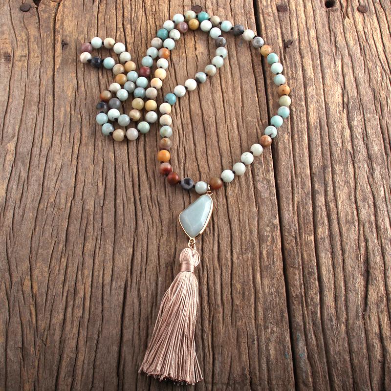 

Fashion Bohemian Jewelry Stones Knotted Stone Links Tassel Necklaces For Women Boho Jewelryes Lariat Necklace Pendant