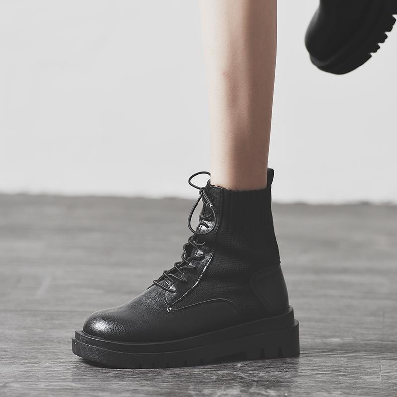 

Boots Woman Fashion Lace-up 2021 Ankle For Women Thick Heels Casual Autumn Platform Short Women's Chunky, Black