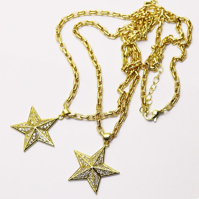 Pendant Necklaces 10 Pcs Star Necklace Gold Zircon Fashion Jewelry Trendy Gift 7255-image-697624117