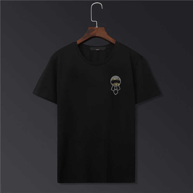 

Spring Style Shinning Drilling T-Shirt Cotton Oversized Top Tee High Quality Black White Color Clothes 210629, Black-1