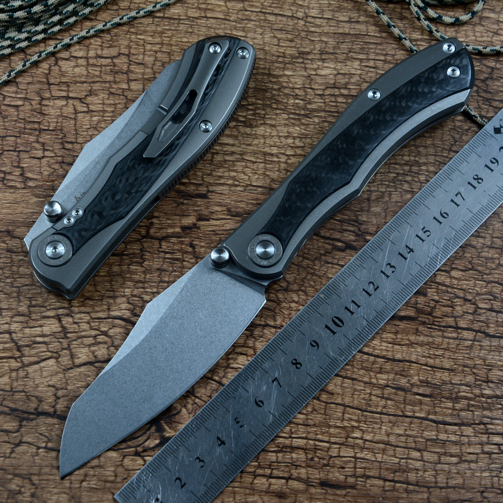 

TWOSUN Folding Knife Outdoor Camping Hunting Pocket14C28N Stonewash Blade Ceramic Ball Bearing Washer Ti+CF Handle Gift Collections Tools TS311