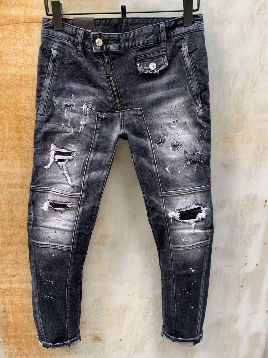 2021 New Jeans High Quality Luxury Men Designer Jeans Patch Slim Paint Little Feet Locomotive Mens Jeans Size 28-38-image-504566390
