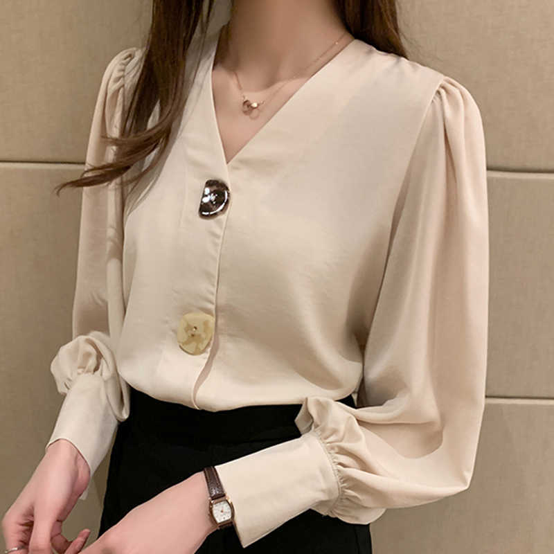 

Long Sleeve V-Neck Office Blouse Chiffon Blouse Shirt Women Tops Blusa Blusas Mujer De Moda Womens Tops And Blouses D854 210602, Apricot