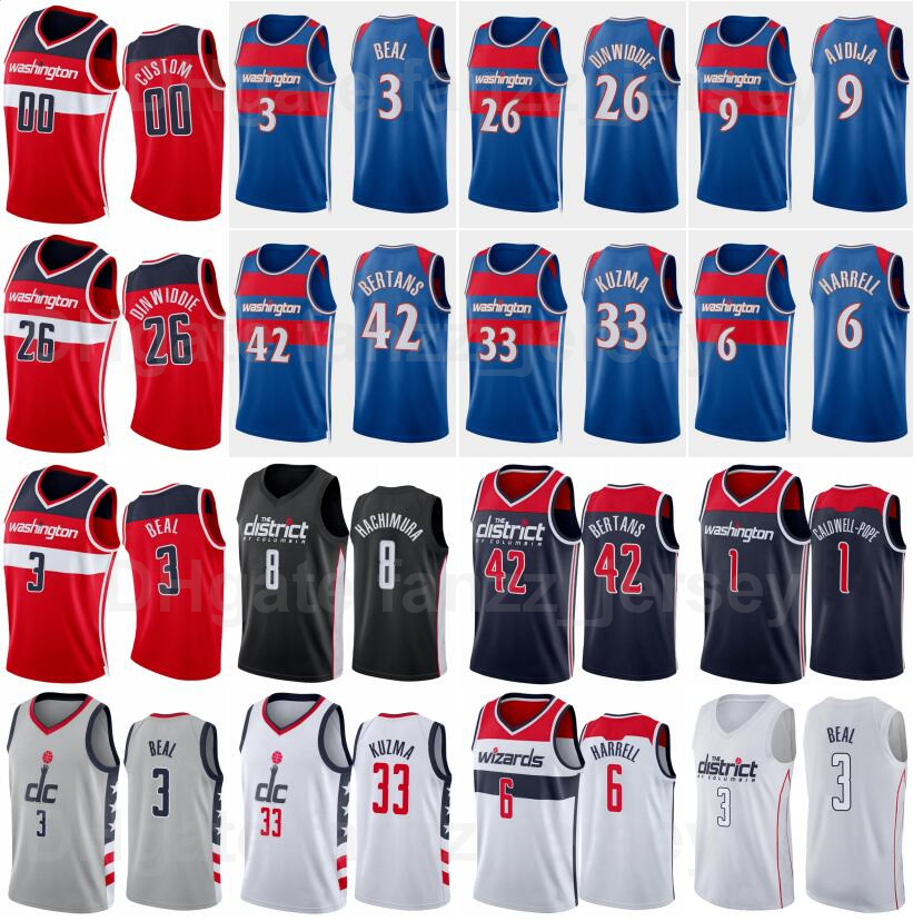 

Printed Basketball 75th Anniversary Spencer Dinwiddie Jersey 26 Montrezl Harrell 6 Kyle Kuzma 33 Kentavious Caldwell-Pope 1 Raul Neto Bradley Beal 3 Red White Blue, 75th white