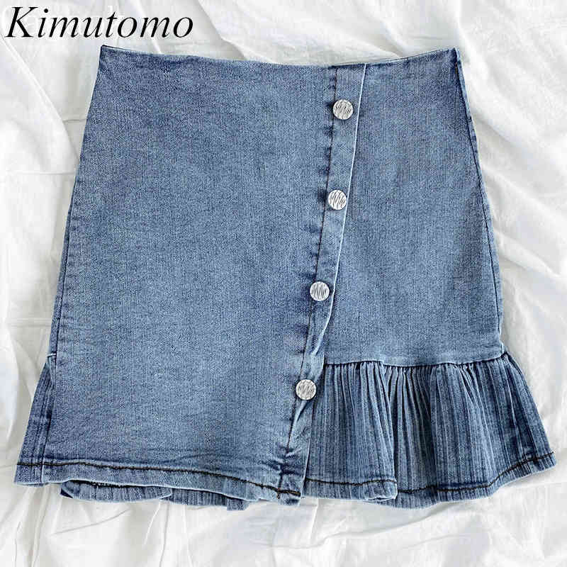 

Kimutomo Asymmetric Skirt Women Spring Summer Korean Fashion Female Solid Buckle Fishtail High Waist Retro Slim Denim Skirt 210521, Blue