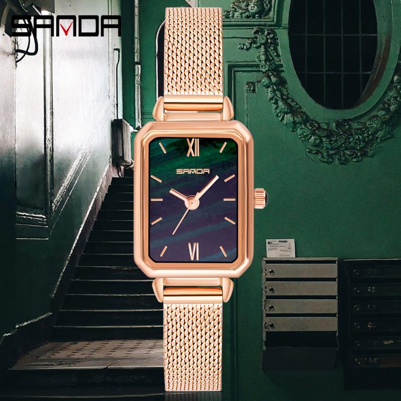 

Wristwatches SANDA Starry Sky Women Watches Ladies Square Wristwatch Clock Rose Gold Milanese Mesh Band Quartz Watch Relogio Feminino, Mesh green