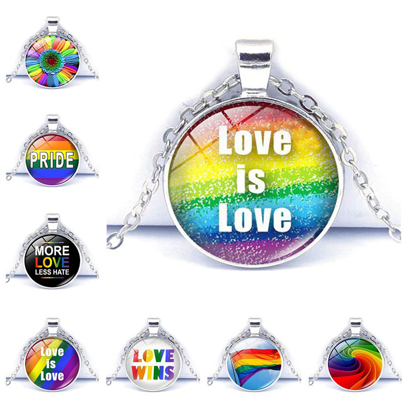 

Rainbow Flag Infinity Love Necklace LGBT Lesbians Gay Pride Photo Glass Crystal Pendant Choker Couple Lovers Necklace
