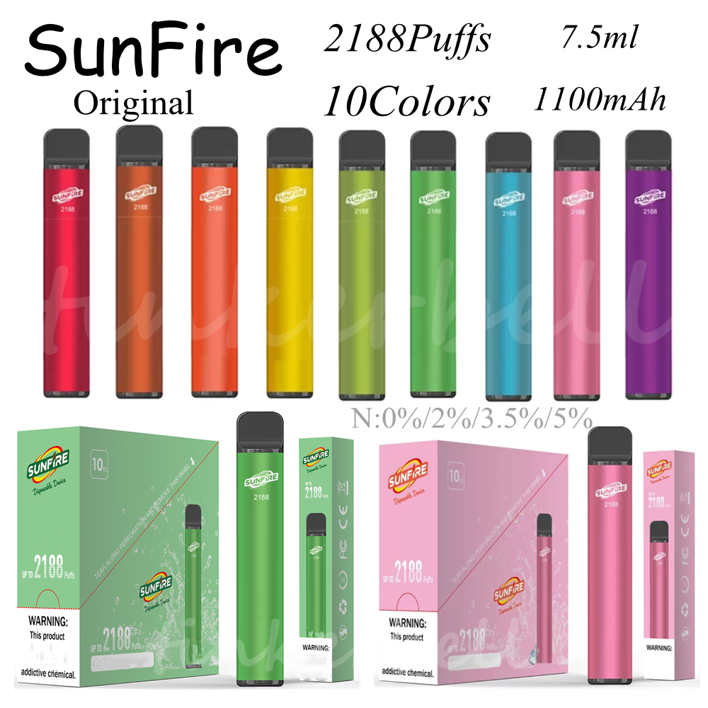 

New Mjtech SunFire 2188Puffs Disposable Vape Pen E Cigarettes Original 7.5ml 10Colors 0%/2%/3.5%/5% 1100mAh Battery Device Two versions VS E
