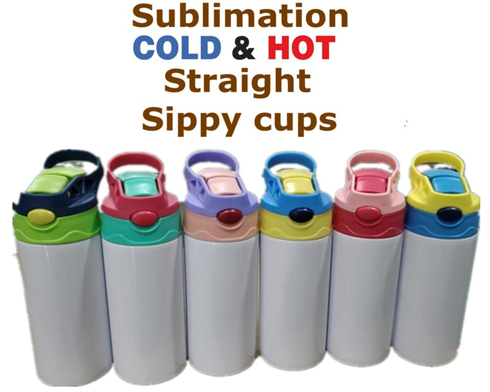

12oz Sublimation Children Tumbler Straight 6 Colors Double Insulated Kids Sippy Cups Stainless Steel Duckbill Pot Bounce Cover Handy Cup for Student Home A11
