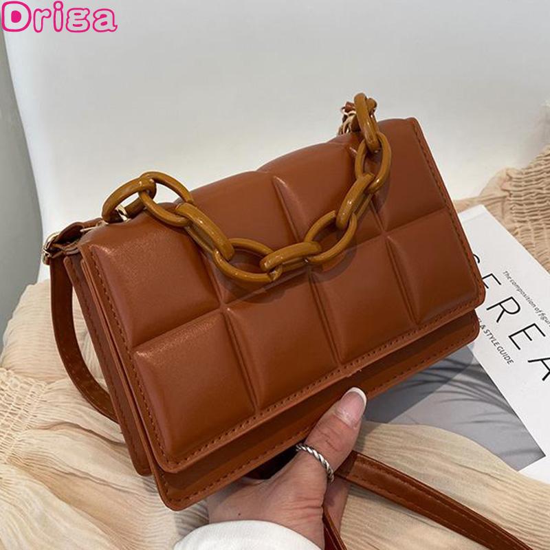 

Driga Retro Pu Female Shoulder Bags 2021 Fashion Plaid Messenger Solid Color Square Handbags Chain High Quality Bag Cross Body, Black