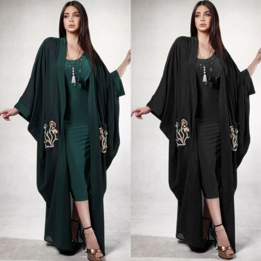 

Muslim Abaya Embroidery Caftan Kimono Long Robe Women Batwing Sleeve Islamic Clothing Jubah Open Jilbab Elbise Abayas In Dubai