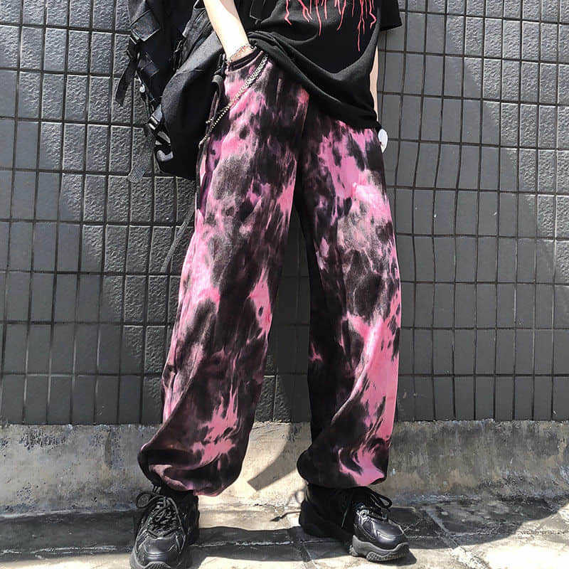 

Trend Wide-leg Sweatpants Women's Autumn Clothing Korean Hip-Hop Tie-dye Beam Pants All-match Loose Casual 210526, Milk shorts
