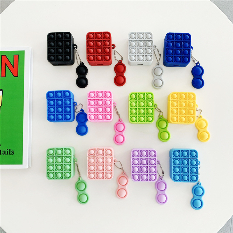 

12 Solid Color Pop it Relive Stress Push Bubble AirPods Silicone Protector AirPod Accessorie