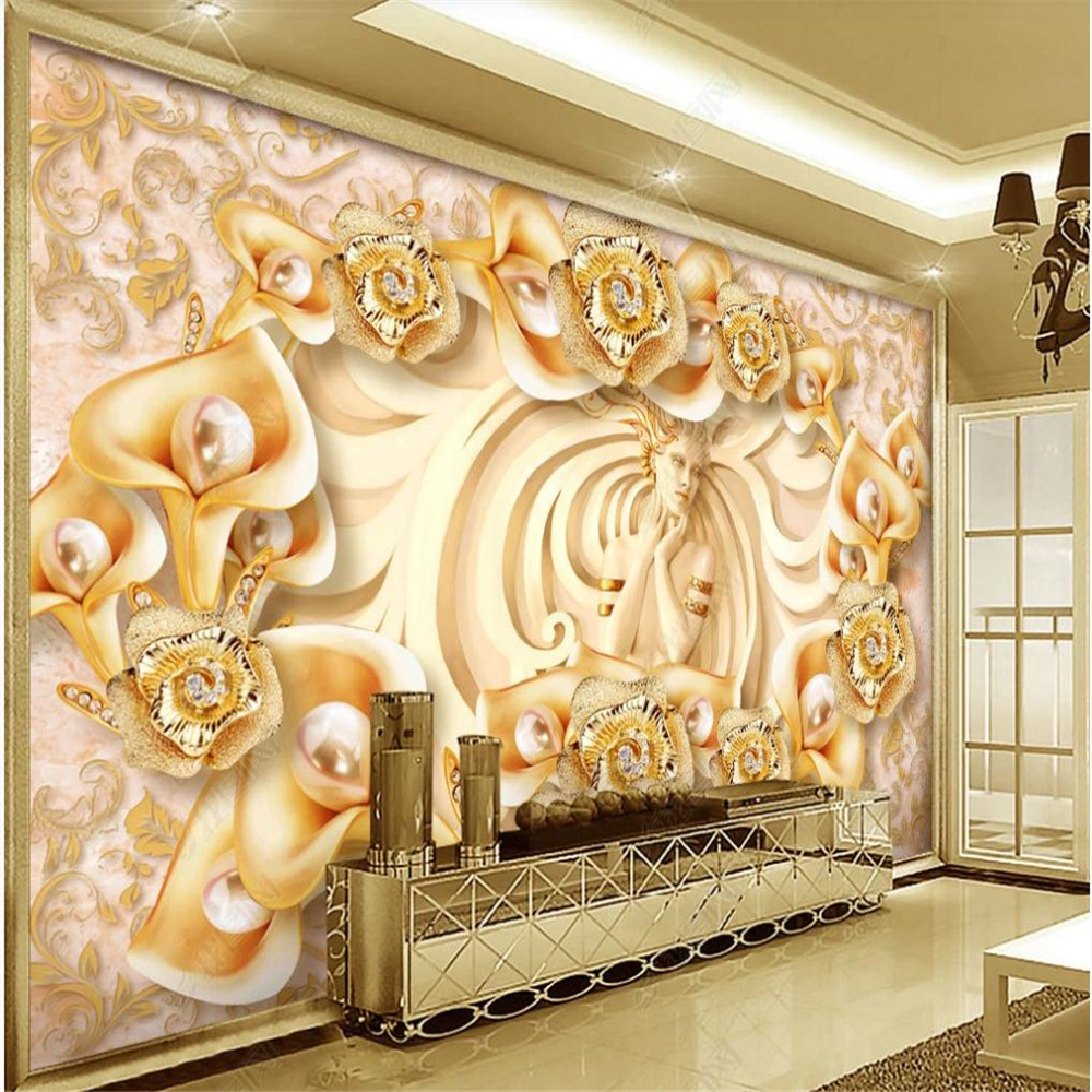 3D Three-dimensional Jewelry Diamond wallpaper Lily Living Room Background Wall Mural-image-689480630