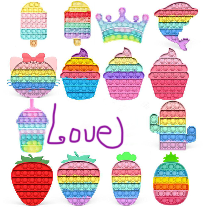 

DHL Push it Bubbles Fidget Toys Cartoon Fruit Shape Ice Cream Color Anti-stress Soft Sensory Toy Puzzle Relieve Stress Squeeze Toys